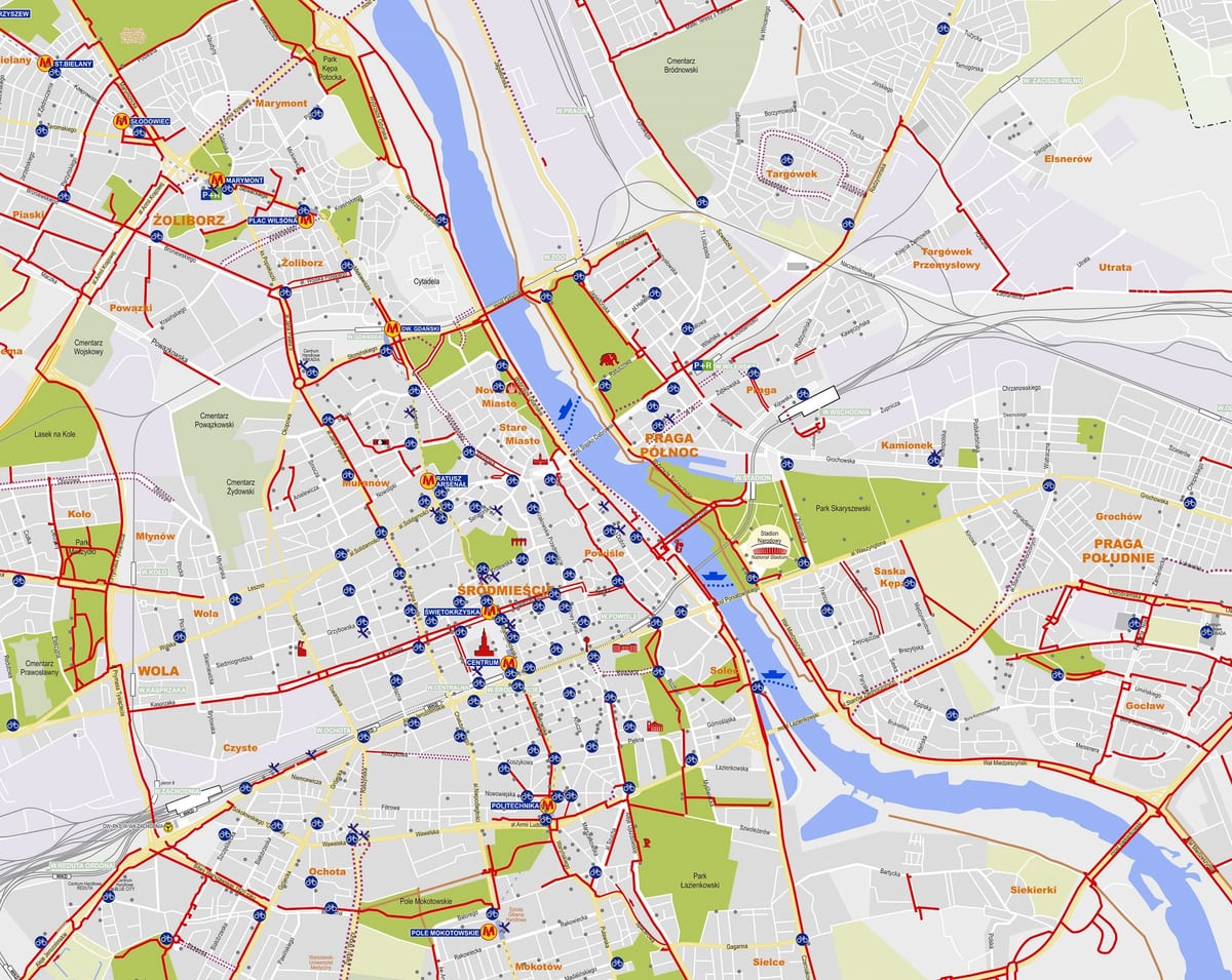 Mapa stacji Veturilo w Warszawie