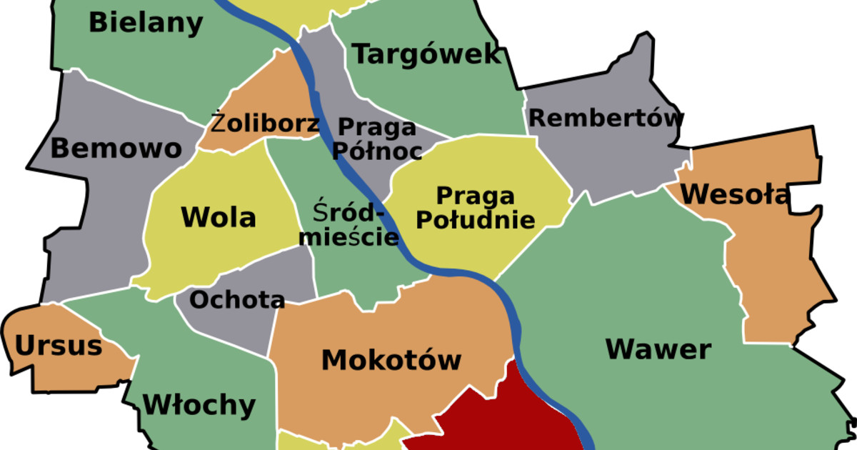 mapa dzielnic warszawa Plan I Mapa Z 18 Dzielnic Warszawy mapa dzielnic warszawa