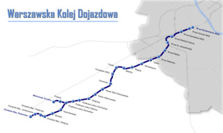 Mapa sieci pociągów podmiejskich WKD w Warszawie