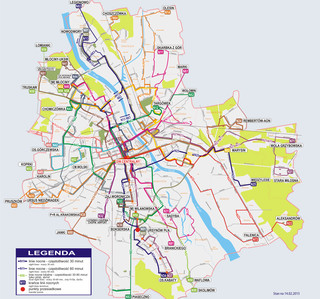 Mapa sieci autobus nocny w Warszawie